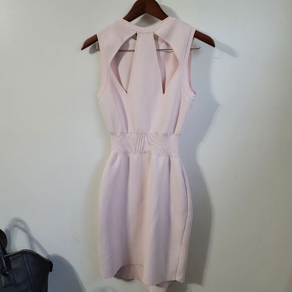 Asos Pale Pink Rib Knit Back Cutout Faux Wrap Dress Size 6 - Picture 4 of 9